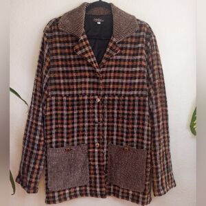 Fritelli And Lockwood Handwoven  Textile Soft Plaid Contrast Pocket Chore Coat